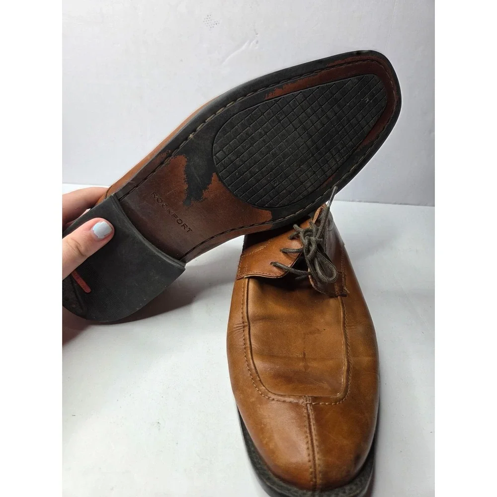 Rockport‎ Mens Brown Leather Square Bicycle Toe Derby Oxford Shoes 5367